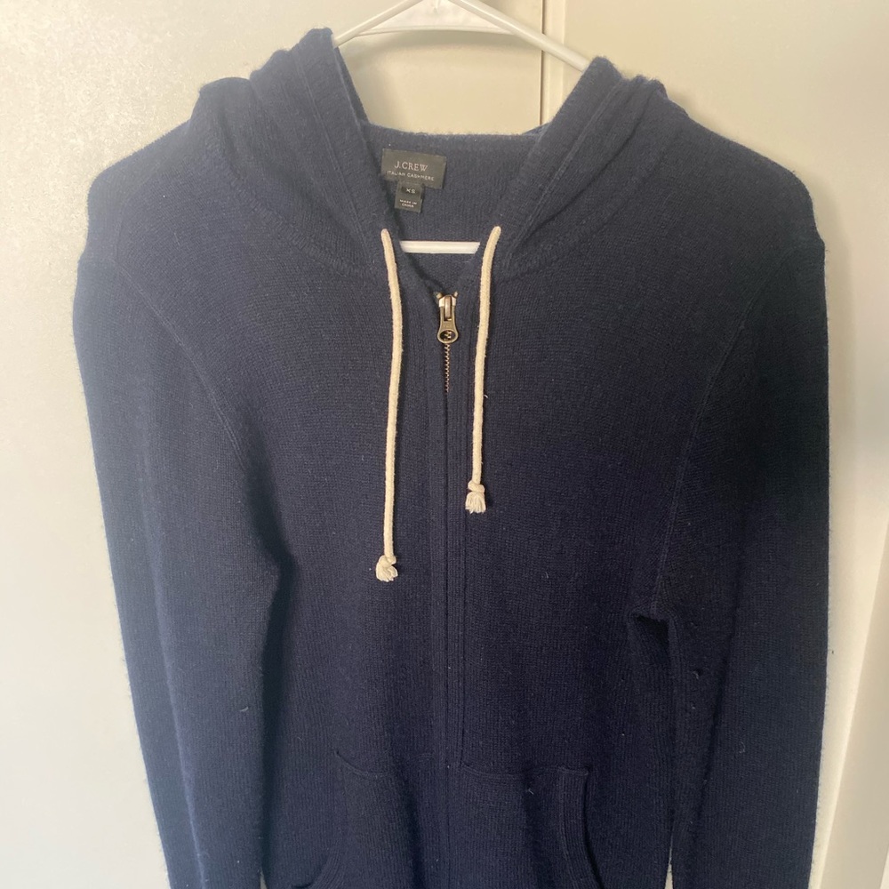 Jcrew Zip-up 100% Italian cashmere hoodie NAVY XS